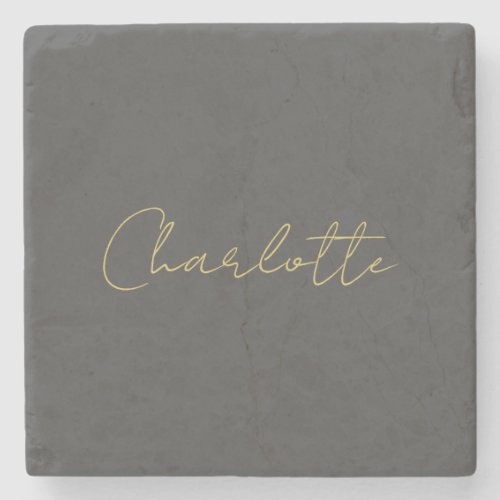 Calligraphy Gold Color Grey Custom Personal Edit Stone Coaster