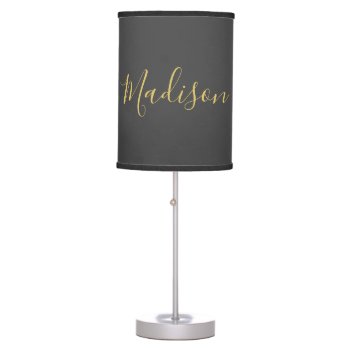 Calligraphy Gold Color Grey Custom Personal Edit Table Lamp by hizli_art at Zazzle