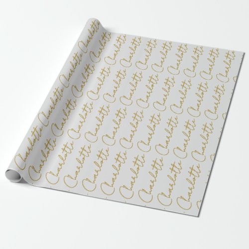 Calligraphy Gold Color Grey Custom Personal Edit Wrapping Paper