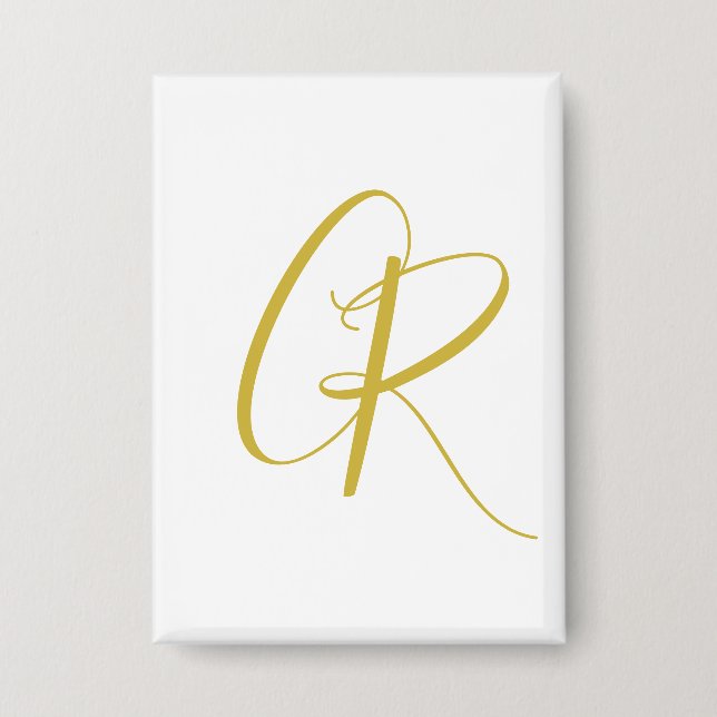 Calligraphy Gold Color Monogram Modern Minimalist  Button (Front)