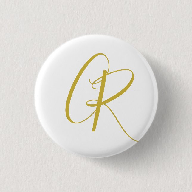 Calligraphy Gold Color Monogram Modern Minimalist  Button (Front)