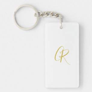 Calligraphy Gold Color Monogram Modern Minimalist Keychain