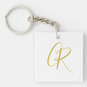 Calligraphy Gold Color Monogram Modern Minimalist  Keychain