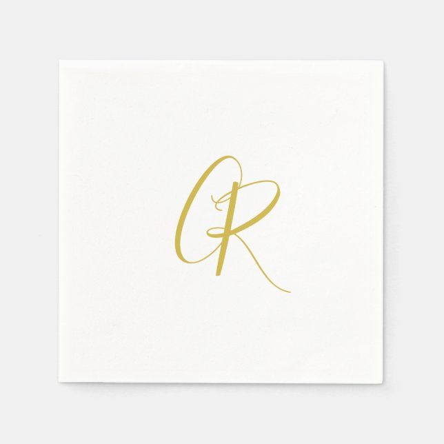 Calligraphy Gold Color Monogram Modern Minimalist  Napkins (Front)