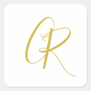 Calligraphy Gold Color Monogram Modern Minimalist Square Sticker