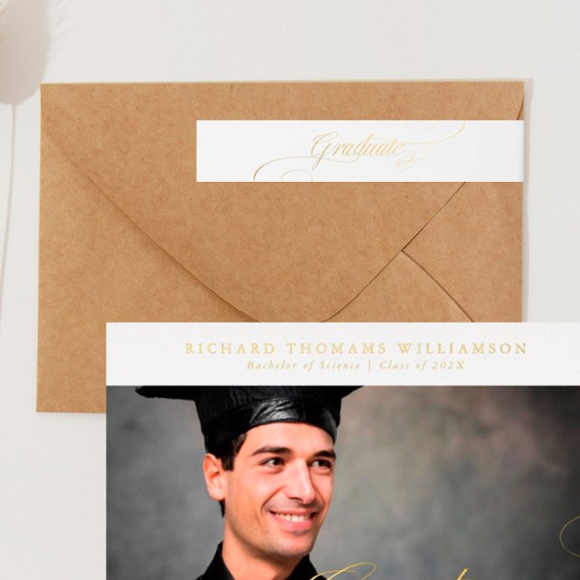 calligraphy gold foil customizable graduation wrap around label (Creator Uploaded)