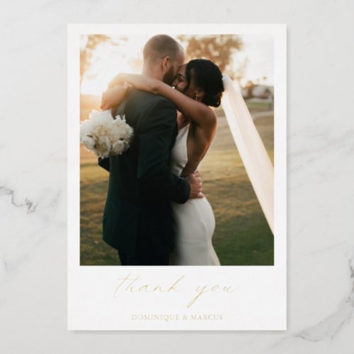 Calligraphy Gold Foil Photo Wedding Thank You Card