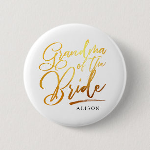 Calligraphy Gold Grandma of the bride elegant Button