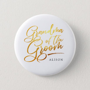 Calligraphy Gold Grandma of the Groom elegant Button