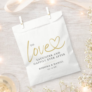 Calligraphy Gold Heart Happily Ever After Wedding Favor Bag