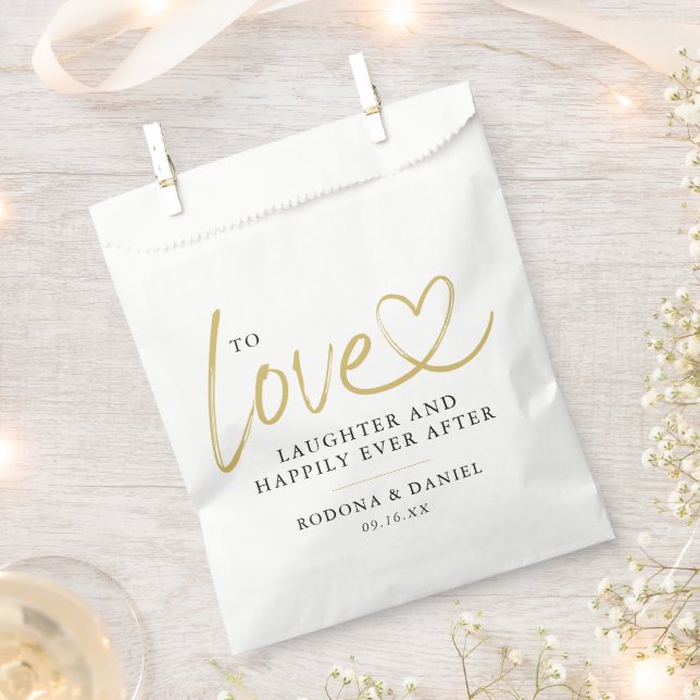 Calligraphy Gold Heart Happily Ever After Wedding Favor Bag (Clipped)