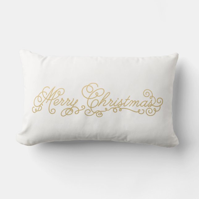 Calligraphy Gold Merry Christmas Holiday Pillow (Front)