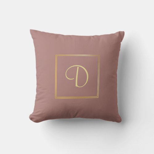 Calligraphy Gold Monogram Text Letter D Brown Throw Pillow
