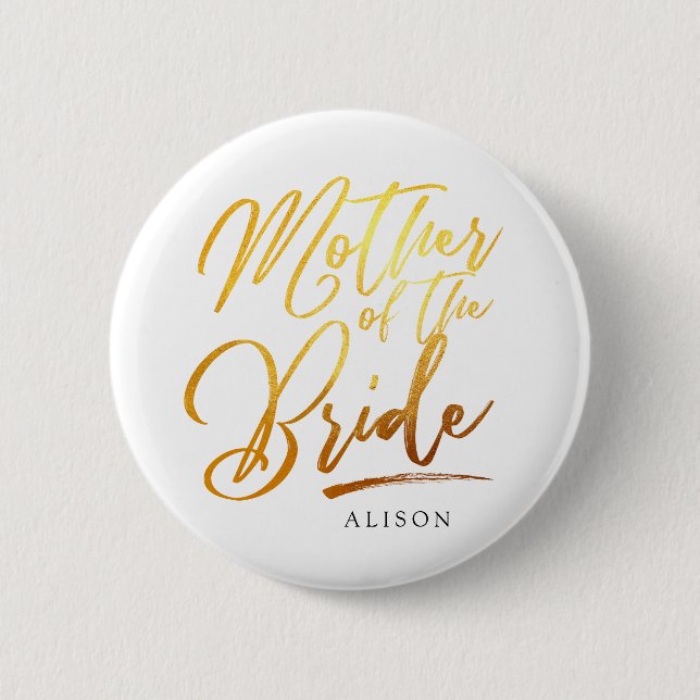 Calligraphy Gold Mother of the bride elegant Button (Front)