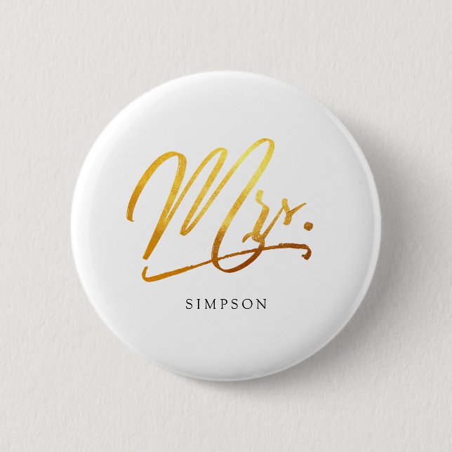 Calligraphy Gold Mrs. elegant Button (Front)