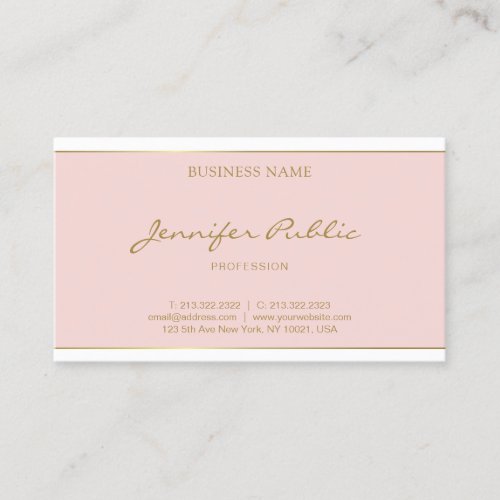 Calligraphy Gold Name Script Blush Pink Elegant Business Card