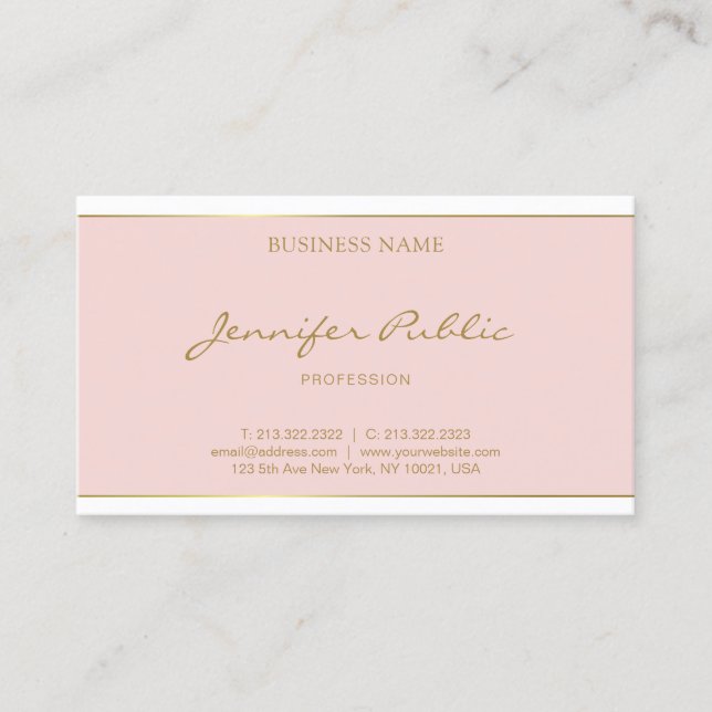 Calligraphy Gold Name Script Blush Pink Elegant Business Card (Front)