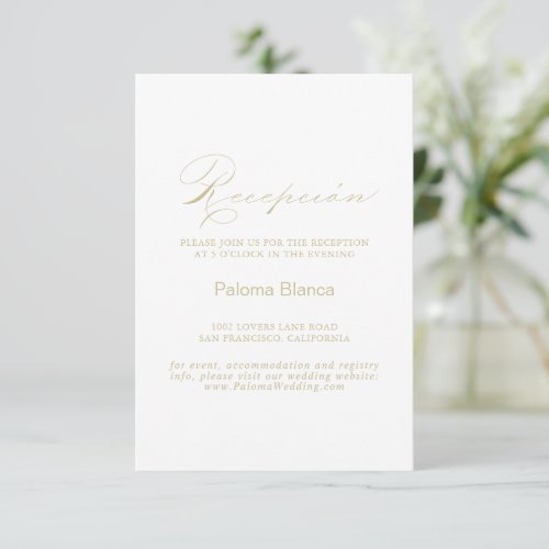 Calligraphy Gold Spanish Wedding Recepcin   Enclosure Card