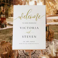 Elegant Script Gold Wedding Welcome Sign