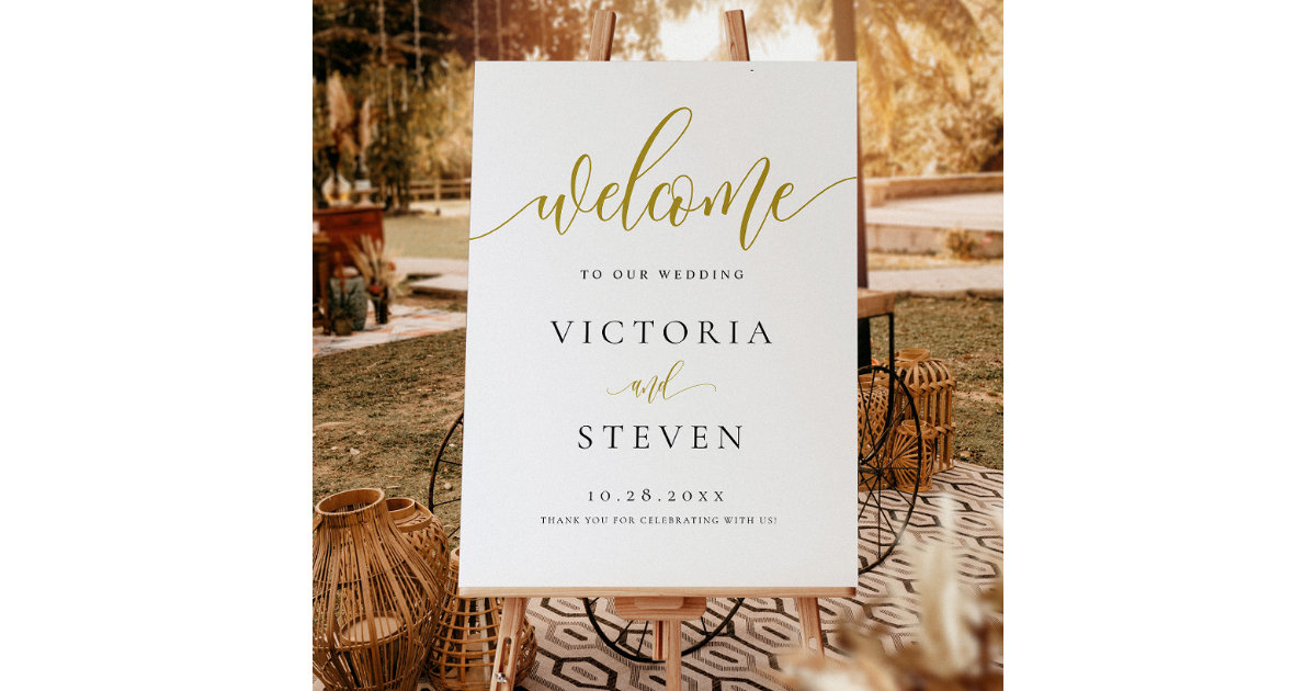 Elegant Script Gold Wedding Welcome Sign