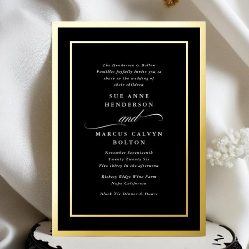 Calligraphy  Golden Frames Wedding Foil Invitation