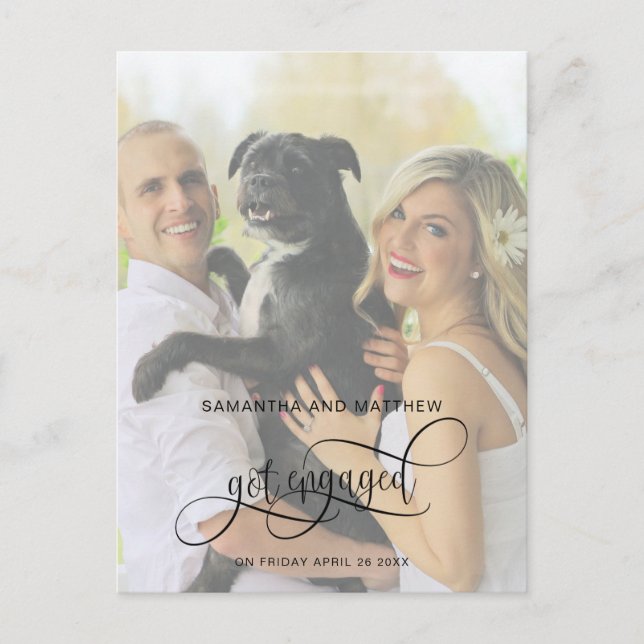 Calligraphy, Got Engaged Engagement Photo Announcement Postcard (Front)