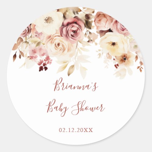  Calligraphy Graceful Floral Baby Shower Favor Classic Round Sticker