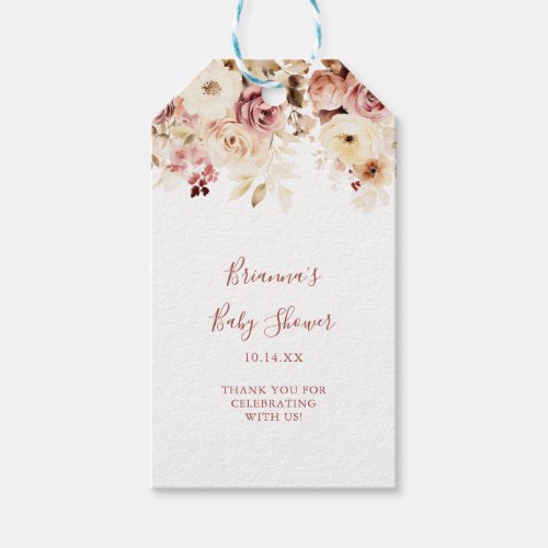 Calligraphy Graceful Floral Baby Shower Gift Tags