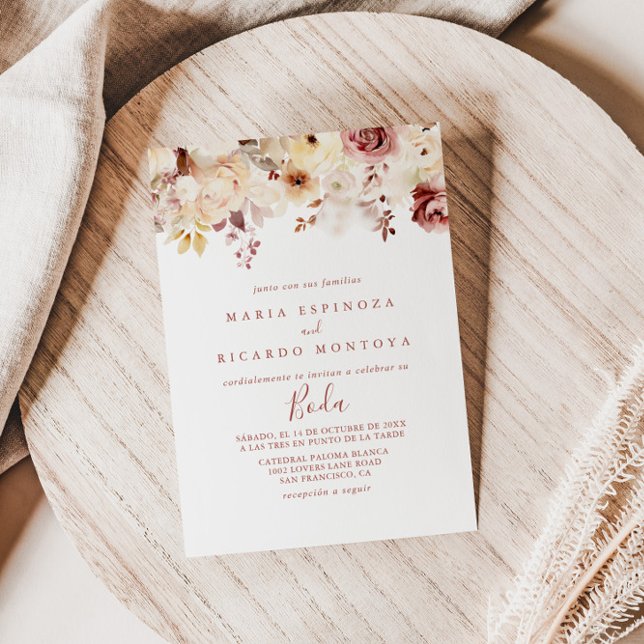 Calligraphy Graceful Floral Boda Spanish Wedding Invitation (Creator Uploaded)