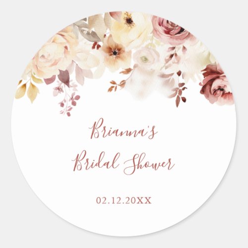 Calligraphy Graceful Floral Bridal Shower Favor Classic Round Sticker