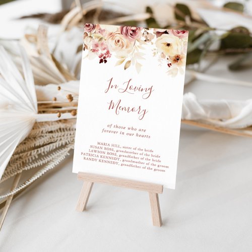 Calligraphy Graceful Floral In Loving Memory Sign