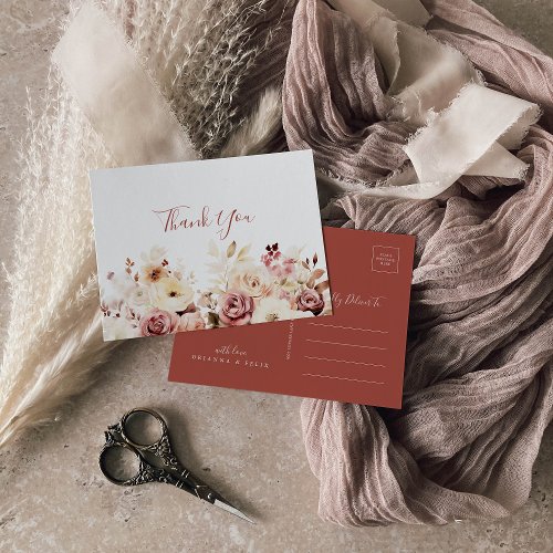 Calligraphy Graceful Floral Thank You Postcard