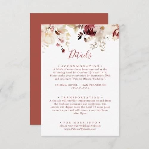 Calligraphy Graceful Floral Wedding Details Enclosure Card