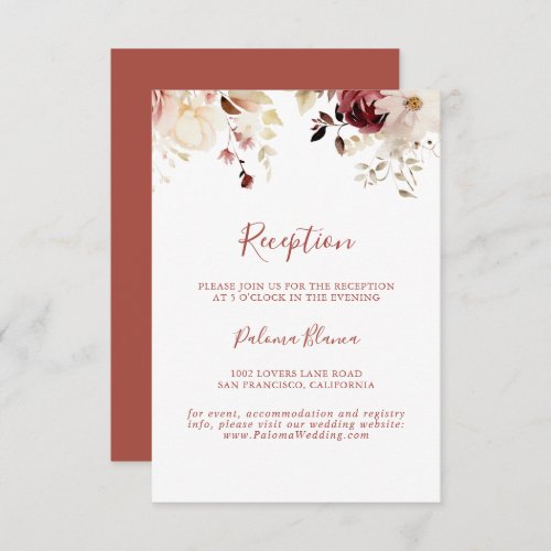 Calligraphy Graceful Floral Wedding Reception Enclosure Card