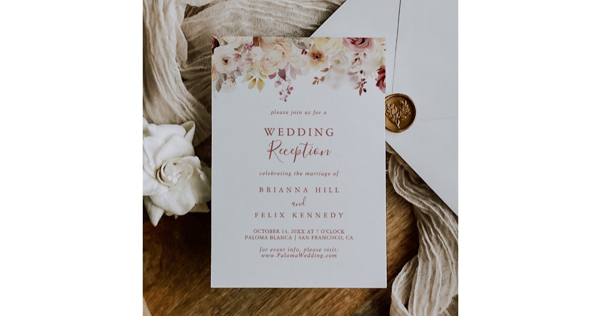Gracious Invitations Calligraphy Graceful Floral Wedding Reception Invitation | Zazzle