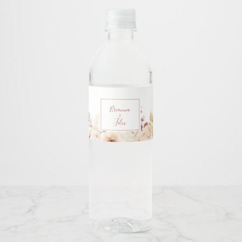 Calligraphy Graceful Floral Wedding  Water Bottle Label