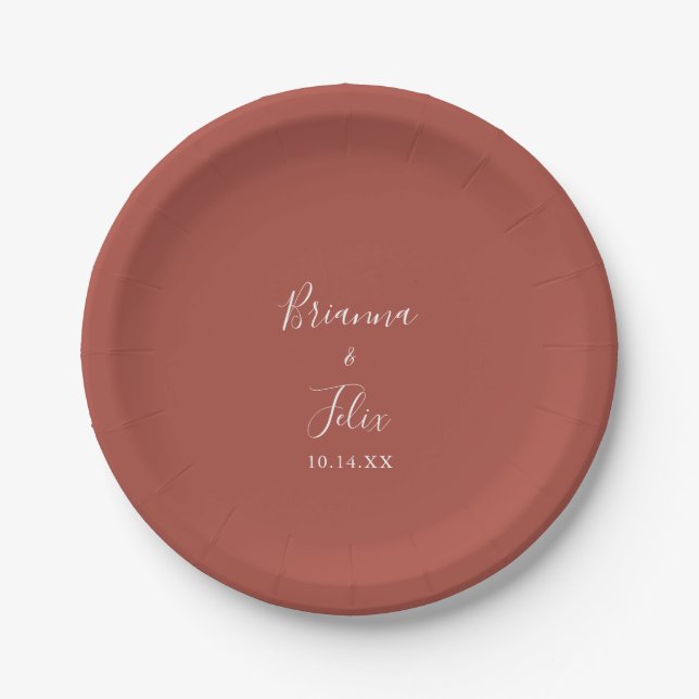 Calligraphy Graceful Minimalist Wedding Cake Paper Plates (Front)