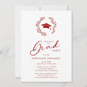 Calligraphy Grad Cap Crimson Graduation Party Invitation