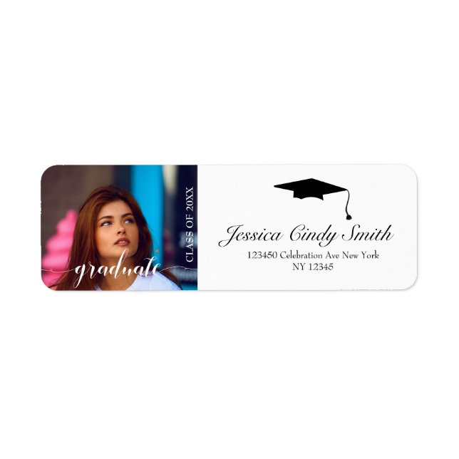Calligraphy Graduate Hat Customized Photo Address Label (Front)