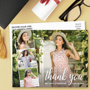 Calligraphy Graduation 4 Photo Collage Thank You Postcard