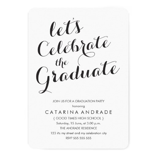 Calligraphy Graduation Party Photo Black White Card | Zazzle