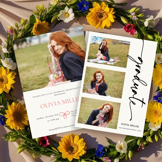 Calligraphy Graduation photo Collage Grad party Invitation (Creator Uploaded)