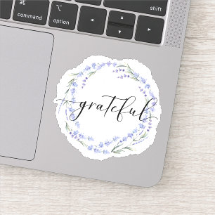 Calligraphy Grateful Lavender Wreath Sticker