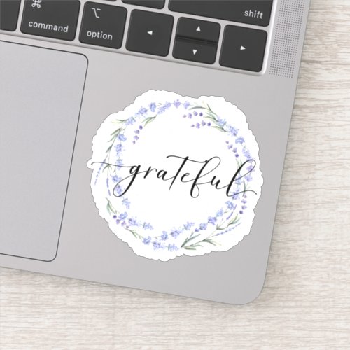 Calligraphy Grateful Lavender Wreath Sticker