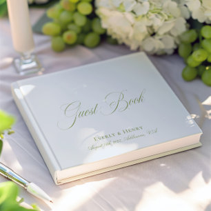Calligraphy Gray Blue & Sage Green Wedding Guest Book
