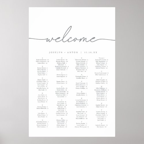 Calligraphy Gray Chic Wedding Seating Chart