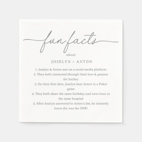Calligraphy Gray Trivia Fun Facts Wedding Napkins