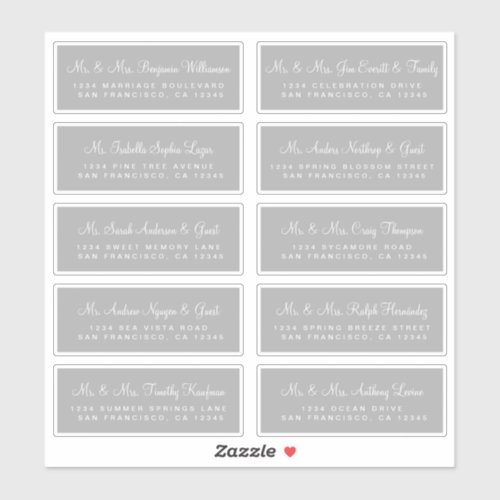 Calligraphy Gray Wedding Guest Address Labels