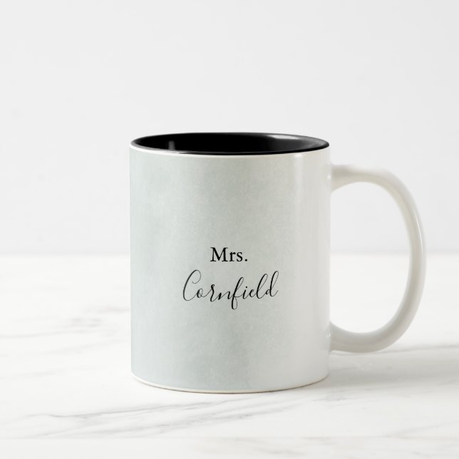 Calligraphy Green and White Mrs Newlywed Bride    Two-Tone Coffee Mug (Right)