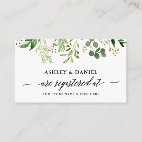 Calligraphy Green Botanical Wedding Registry Enclosure Card